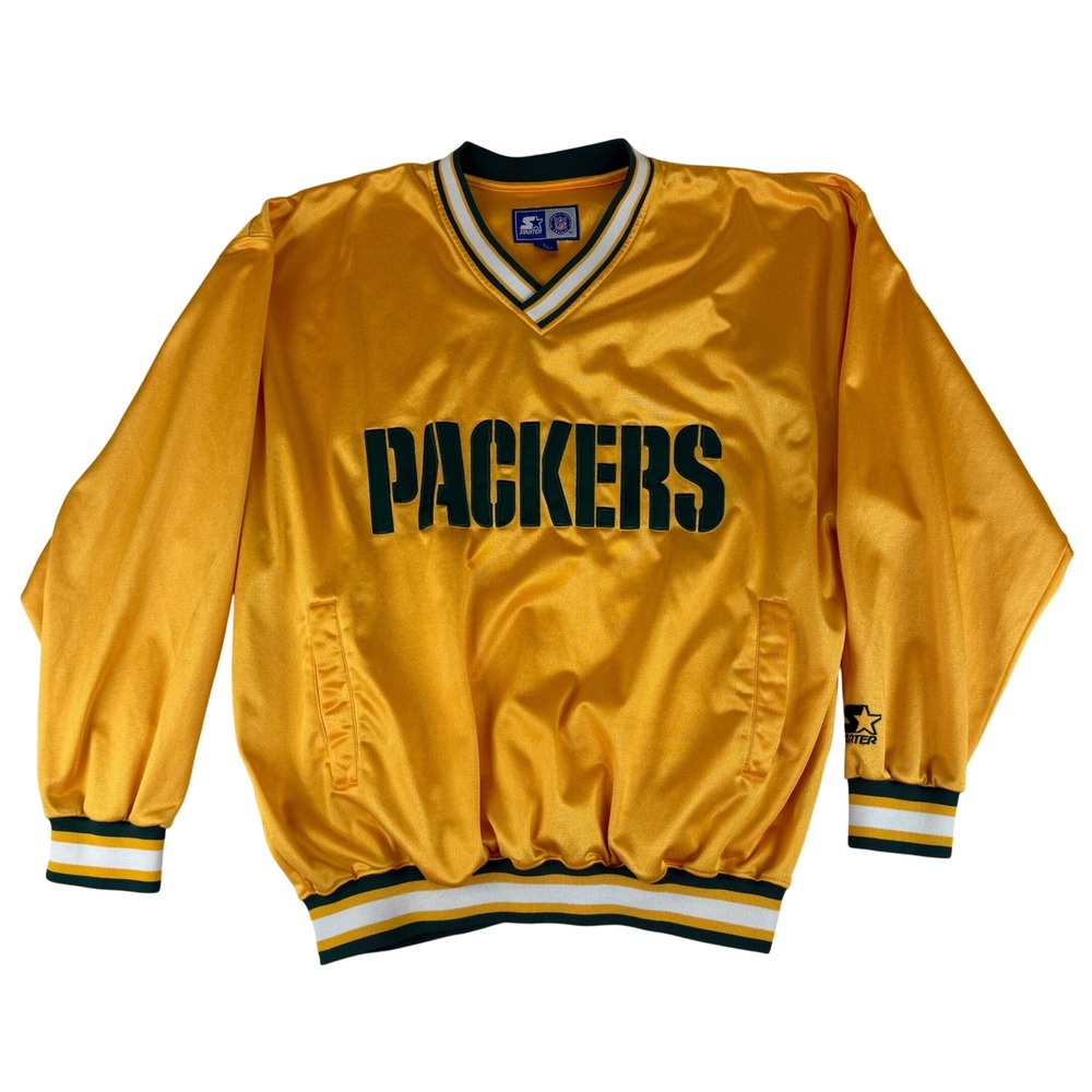 Green Bay Packers Starter Pullover Windbreaker Mens Large Yellow Green Vintage
